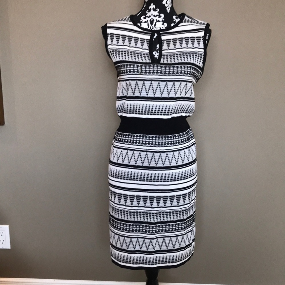 Cream and black knit dress